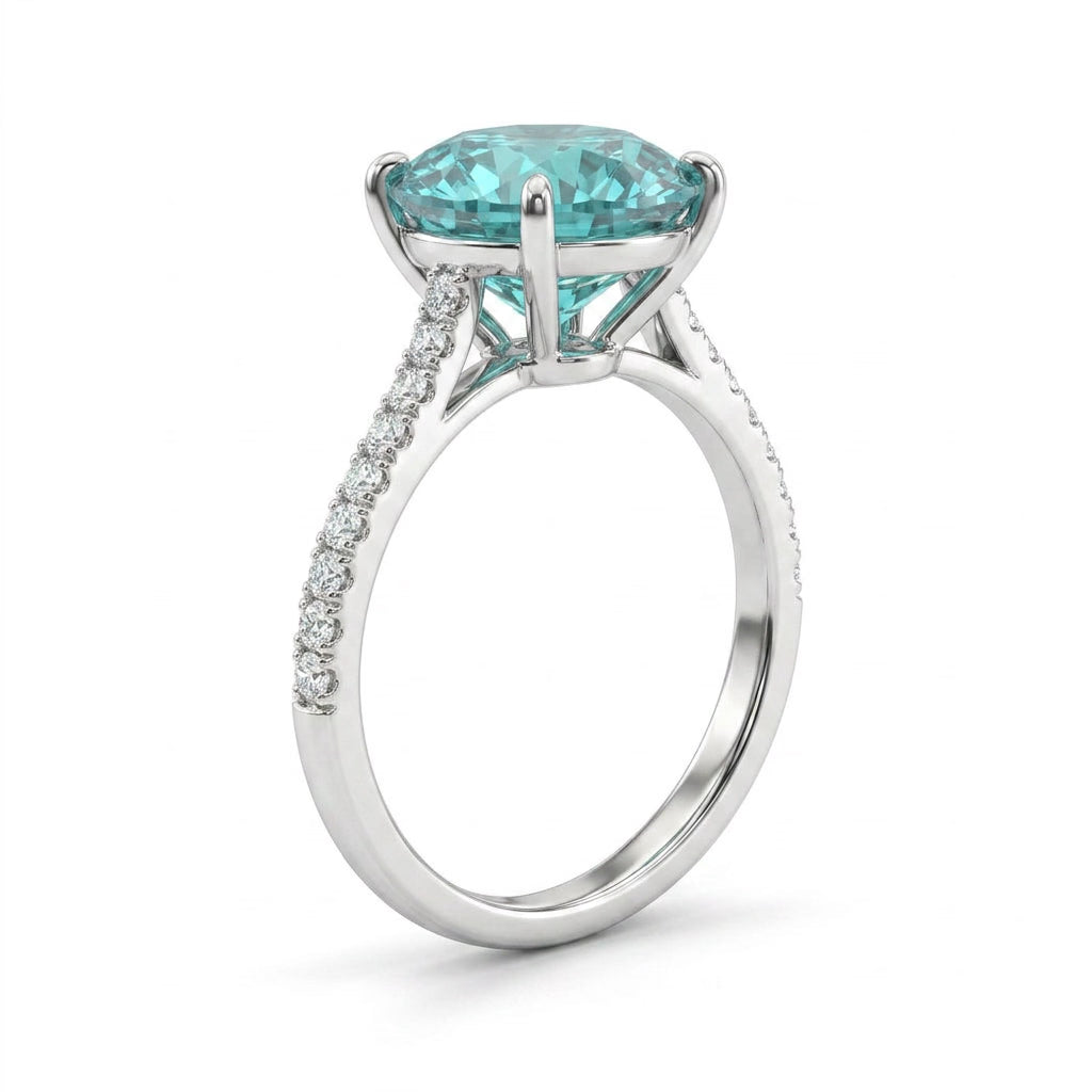 Cathedral Solitaire Pavé Pear Engagement Ring (5.02 ct. tw.) in 18K White Gold
