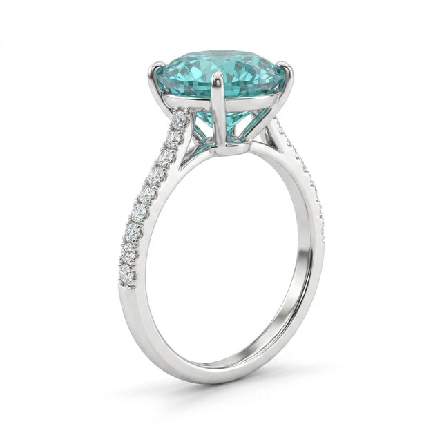 Cathedral Solitaire Pavé Pear Engagement Ring (5.02 ct. tw.) in 18K White Gold
