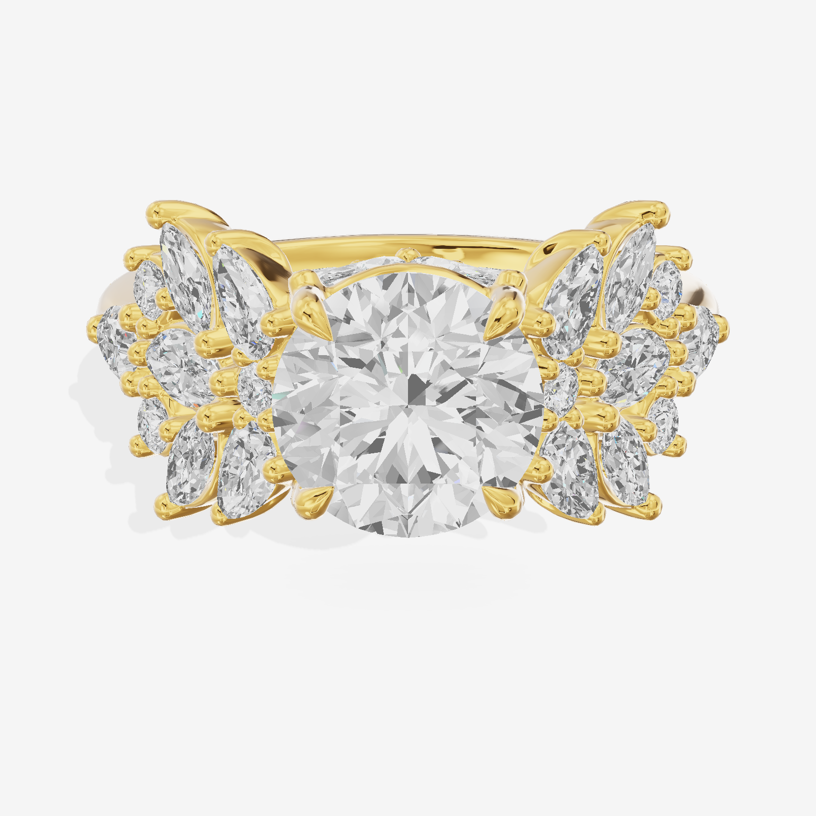 Crowned Heartline Round Engagement Ring with Side Stones (1/10 ct. tw.) in 18K Yellow Gold