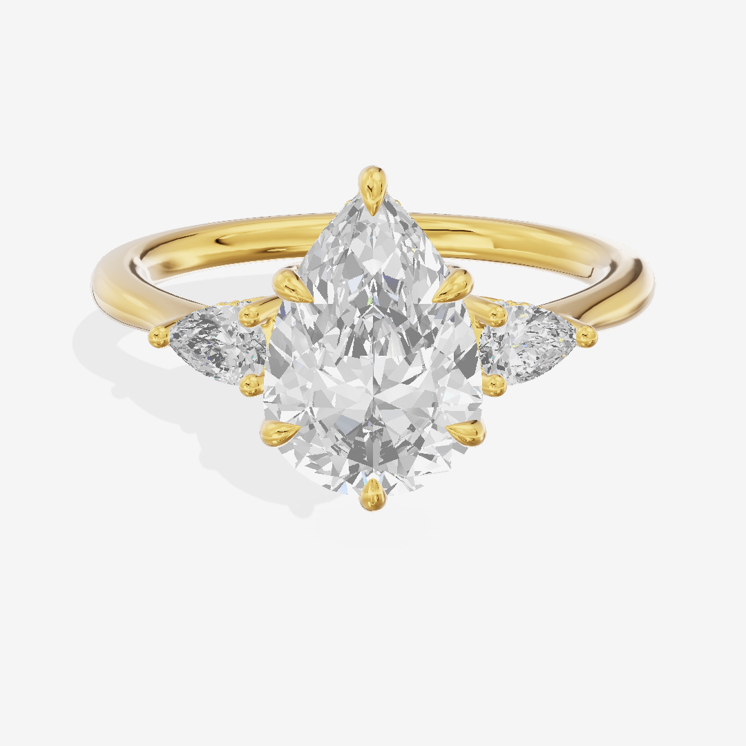 Petite Vowsae Three Stone Pear Engagement Ring (1/4 ct. tw.) in 18K Yellow Gold