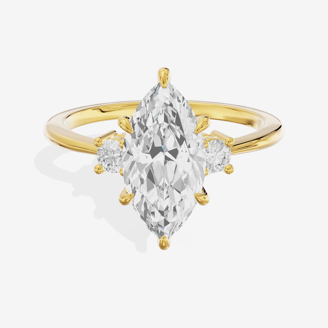 Eternal Aimora Marquise Three Stone Engagement Ring (1/10 ct. tw.) in 18K Yellow Gold