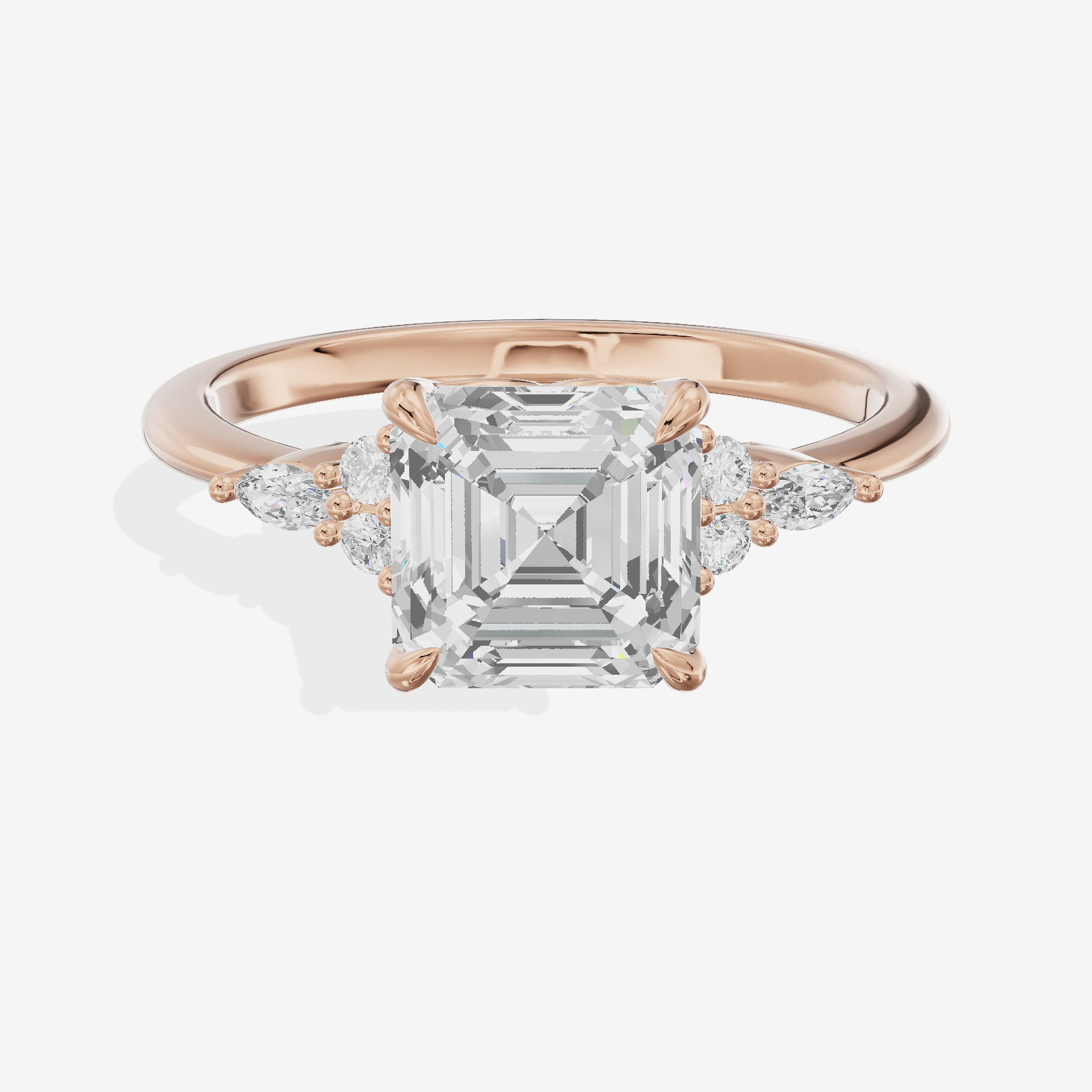 Luxe Tender Asscher Engagement Ring with Side Stones (1/8 ct. tw.) in 18K Rose Gold