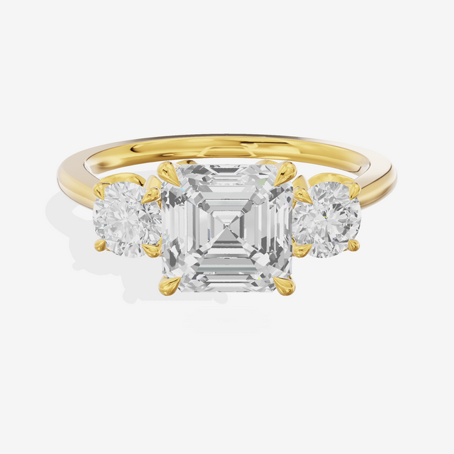 Royal Sincere Three Stone Asscher Engagement Ring (2/3 ct. tw.) in 18K Yellow Gold