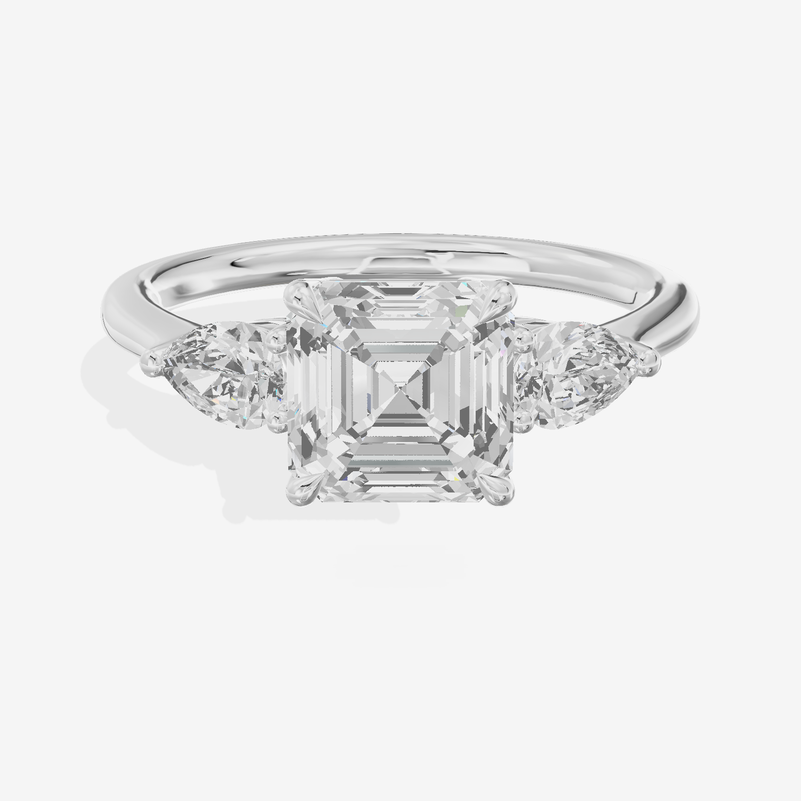 Luxe Aimora Three Stone Asscher Engagement Ring (3/4 ct. tw.) in 14K White Gold