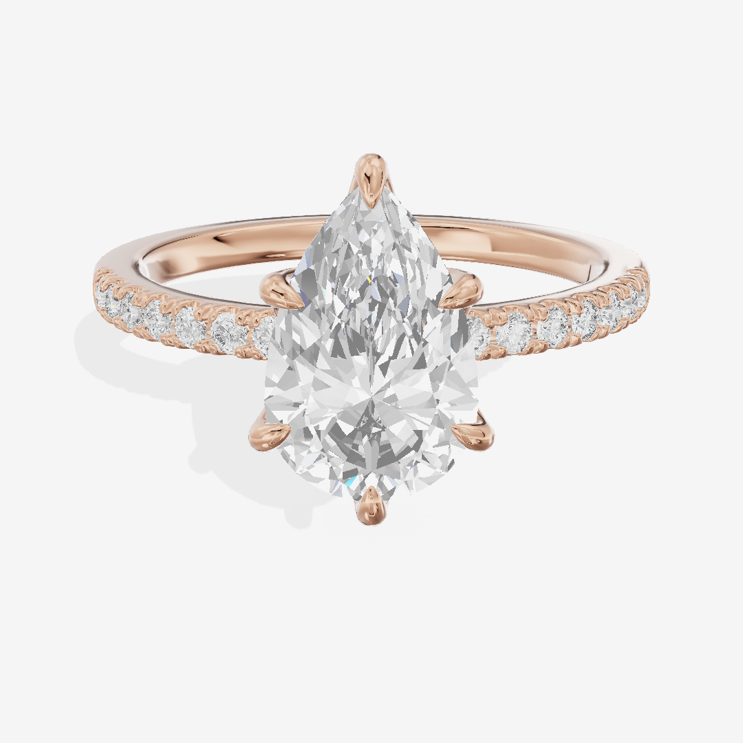 Promezza Cathedral Pear Engagement Ring with Side Stones (1/6 ct. tw.) in 18K Rose Gold