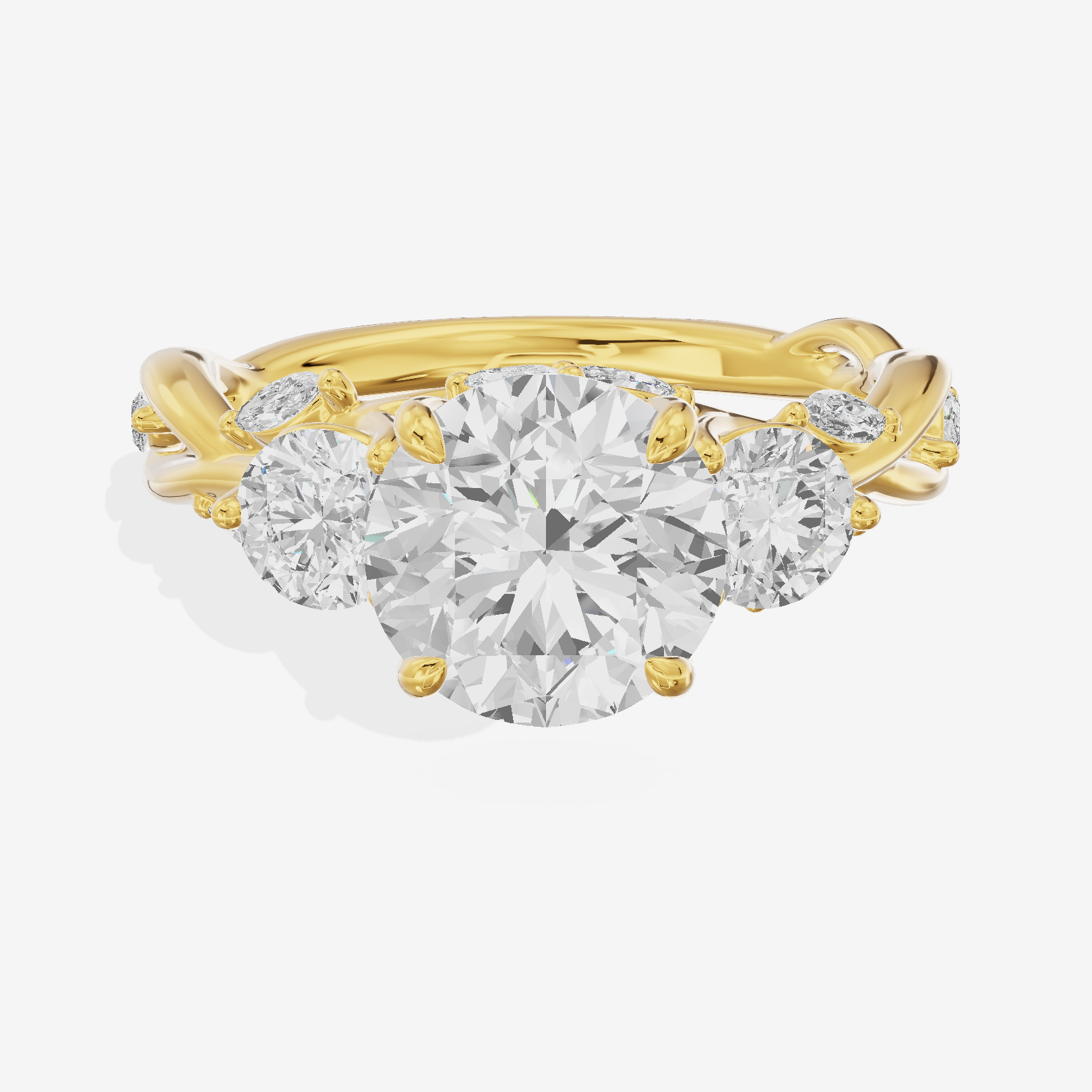 Modern Vowsae Three Stone Round Engagement Ring (3/4 ct. tw.) in 18K Yellow Gold