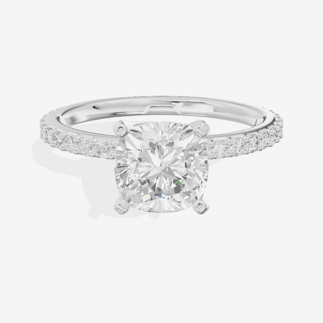 Petite Trellise Cushion Engagement Ring with Side Stones (1/3 ct. tw.) in 14K White Gold