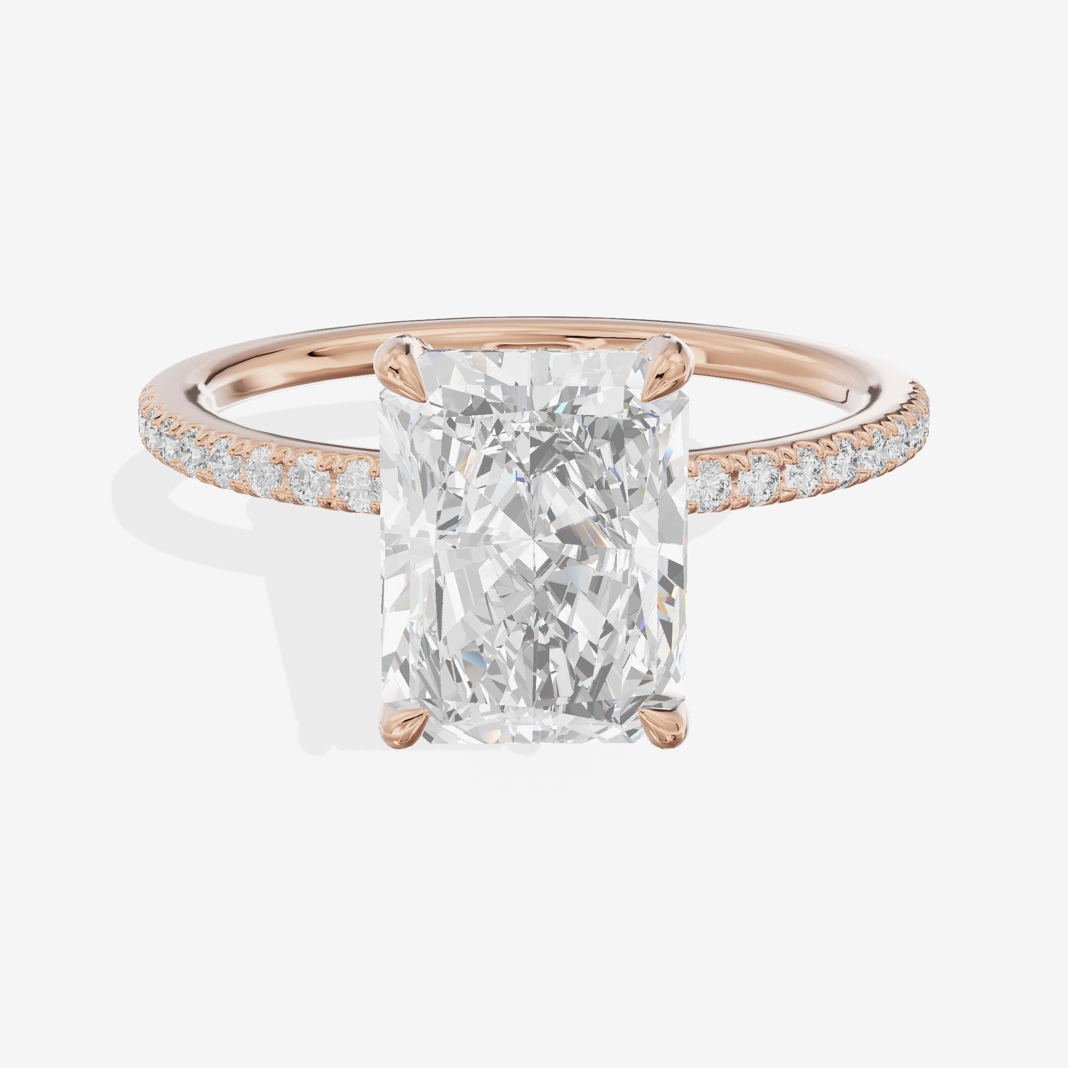 Bowed Sincere Radiant Engagement Ring with Side Stones (1/4 ct. tw.) in 18K Rose Gold