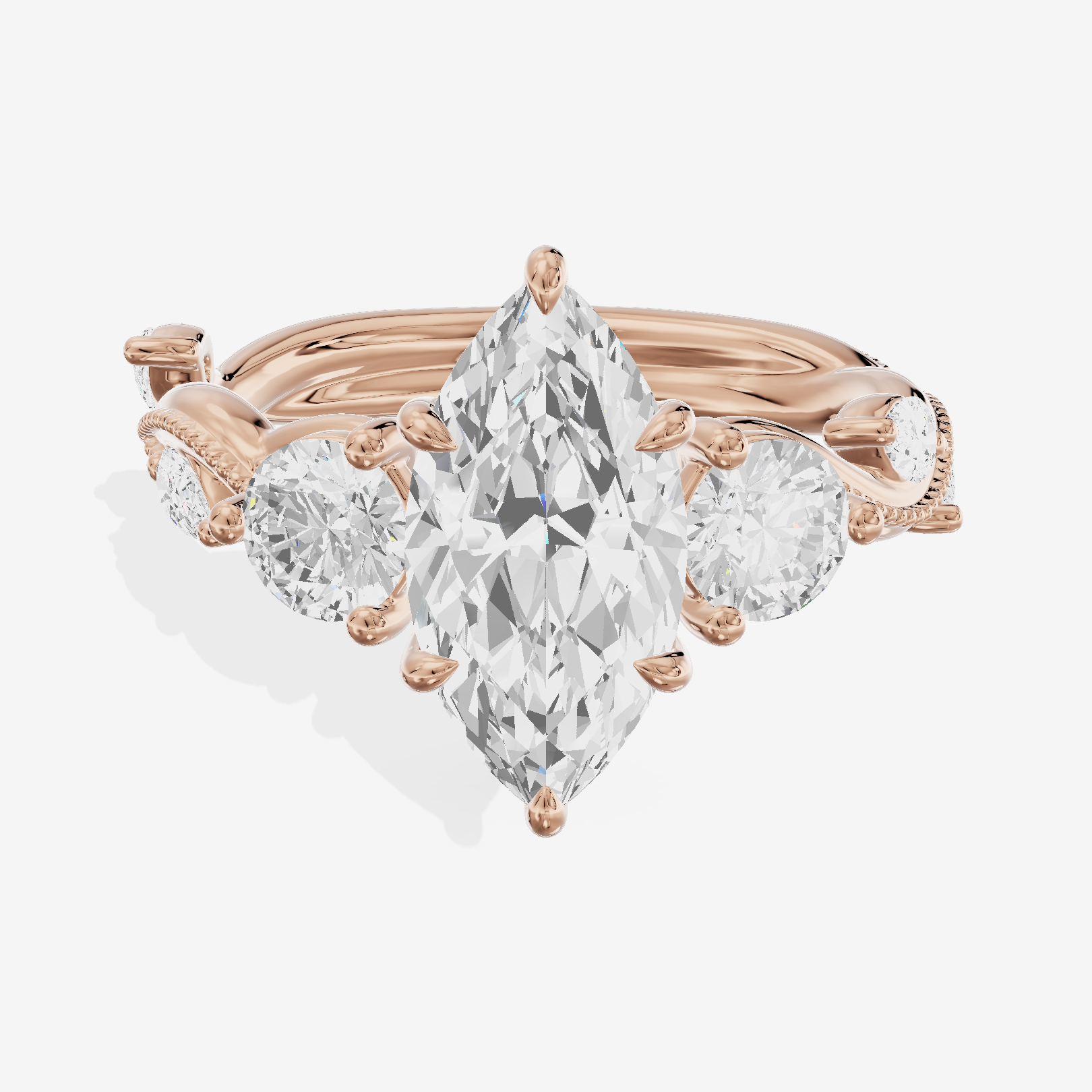 Triade Marquise Three Stone Engagement Ring (1/10 ct. tw.) in 18K Rose Gold