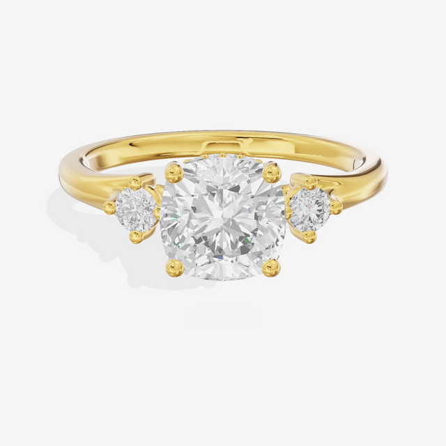 Sincere Three Stone Cushion Engagement Ring (1/6 ct. tw.) in 14K Yellow Gold