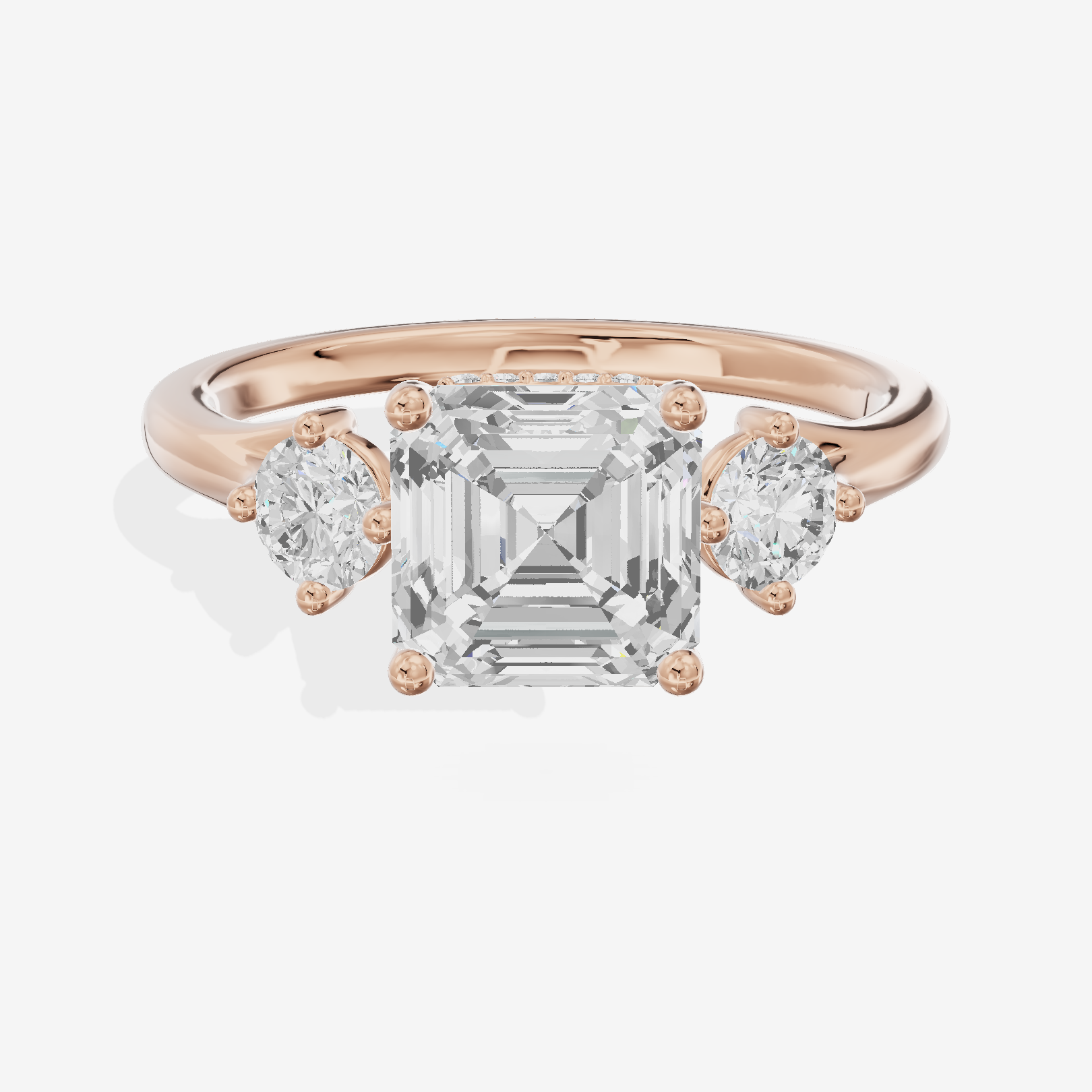 Luxe Solea Three Stone Asscher Engagement Ring (1/3 ct. tw.) in 14K Rose Gold