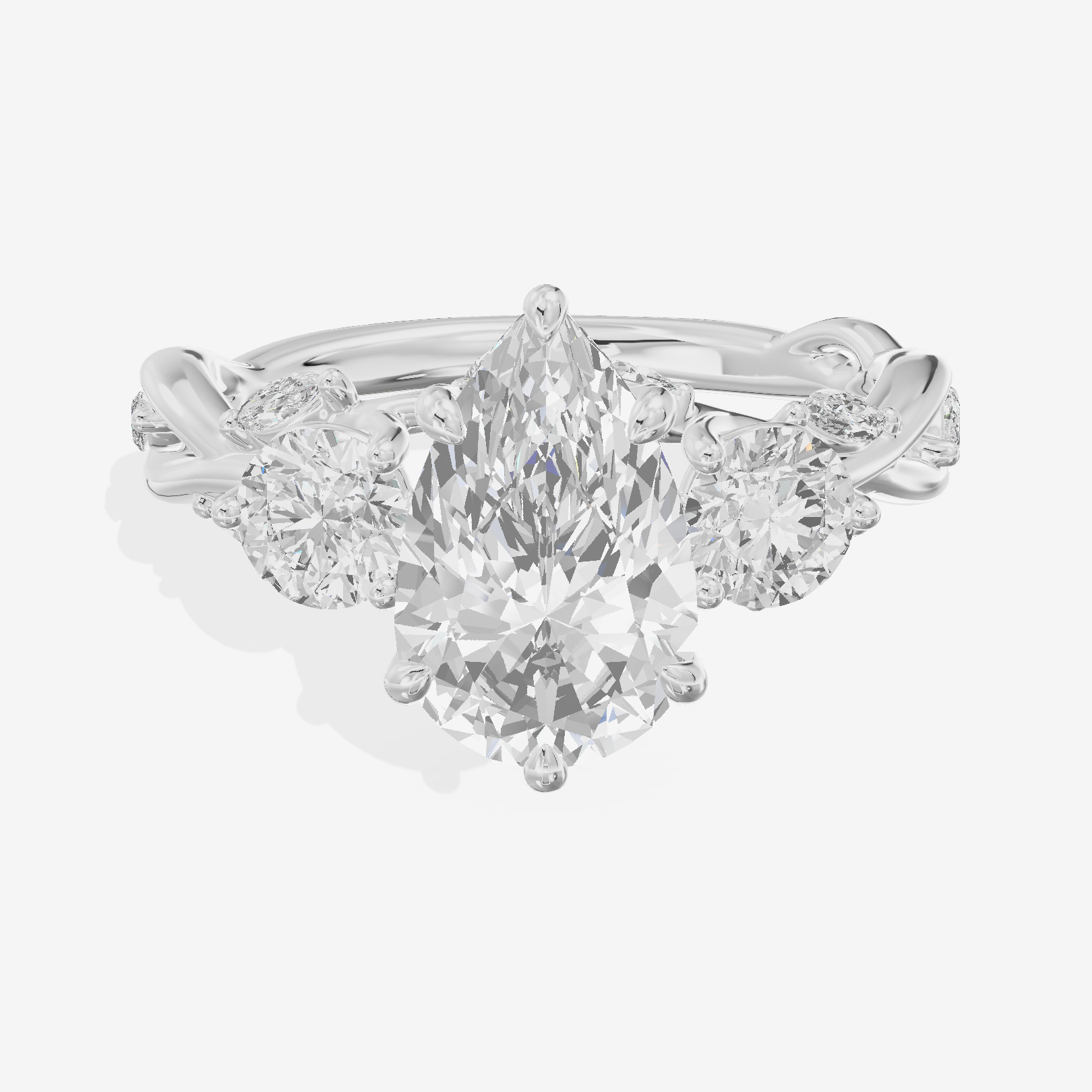 Modern Vowsae Three Stone Pear Engagement Ring (3/4 ct. tw.) in 18K White Gold