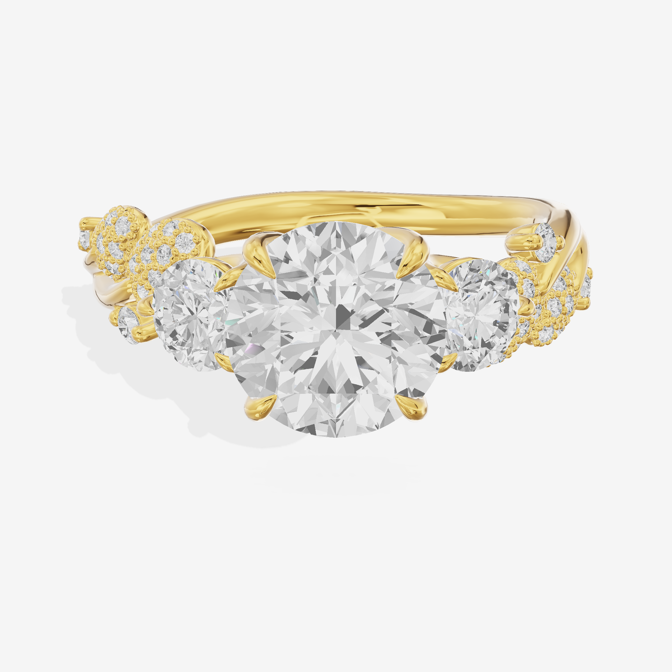 Modern Coeurine Three Stone Round Engagement Ring (1/2 ct. tw.) in 18K Yellow Gold