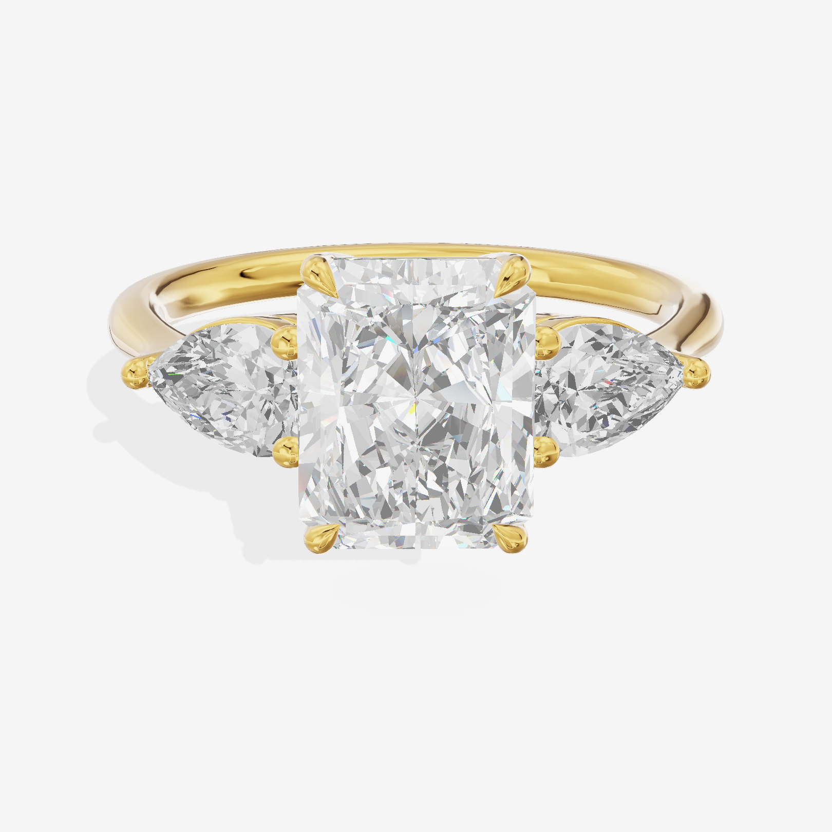 Luxe Adorae Three Stone Radiant Engagement Ring (3/4 ct. tw.) in 18K Yellow Gold