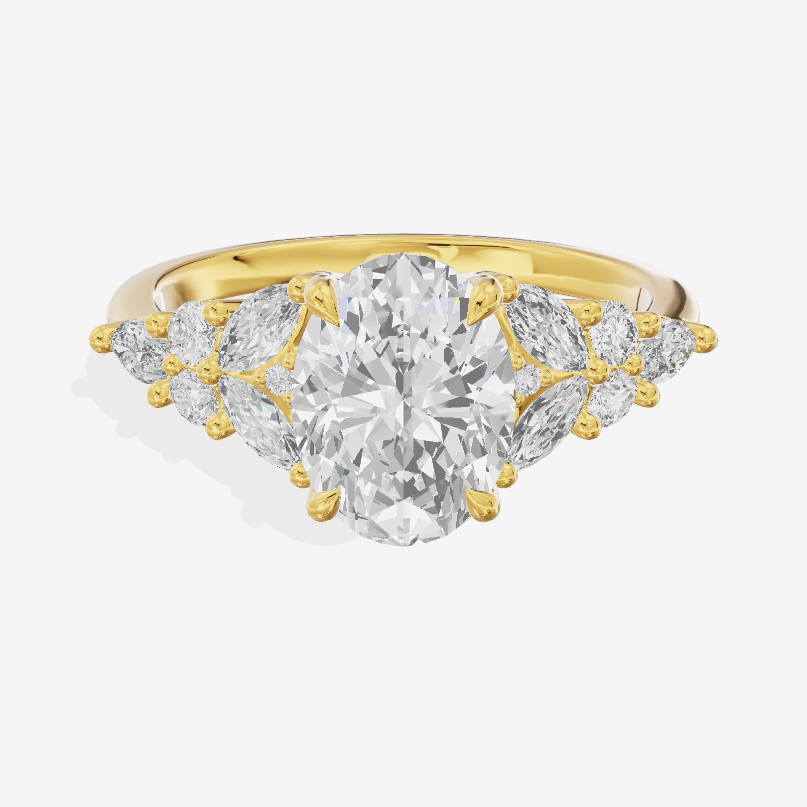 Grand Aurea Oval Engagement Ring with Side Stones (3/4 ct. tw.) in 18K Yellow Gold