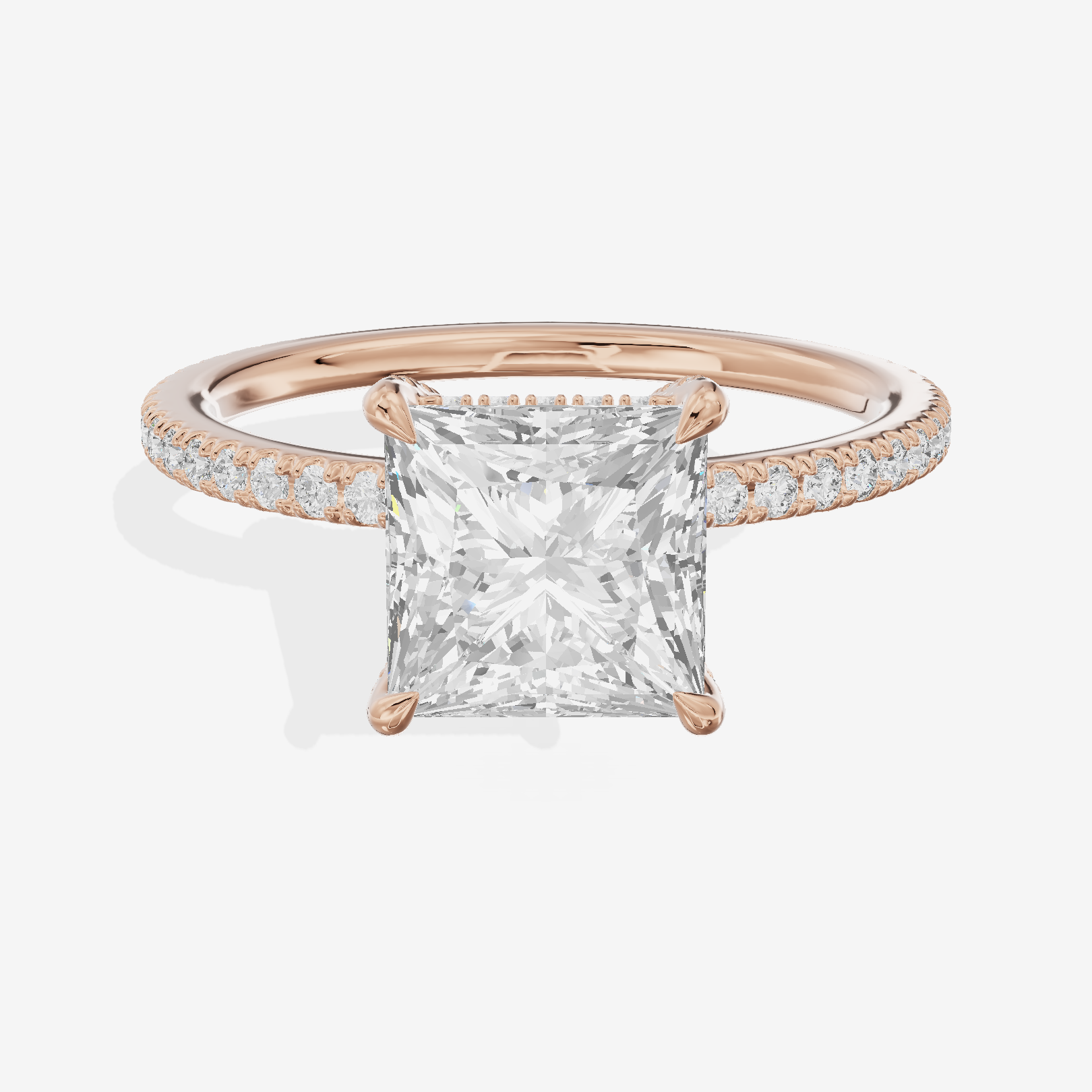 Lustrous Sincere Princess Engagement Ring with Side Stones (1/3 ct. tw.) in 18K Rose Gold