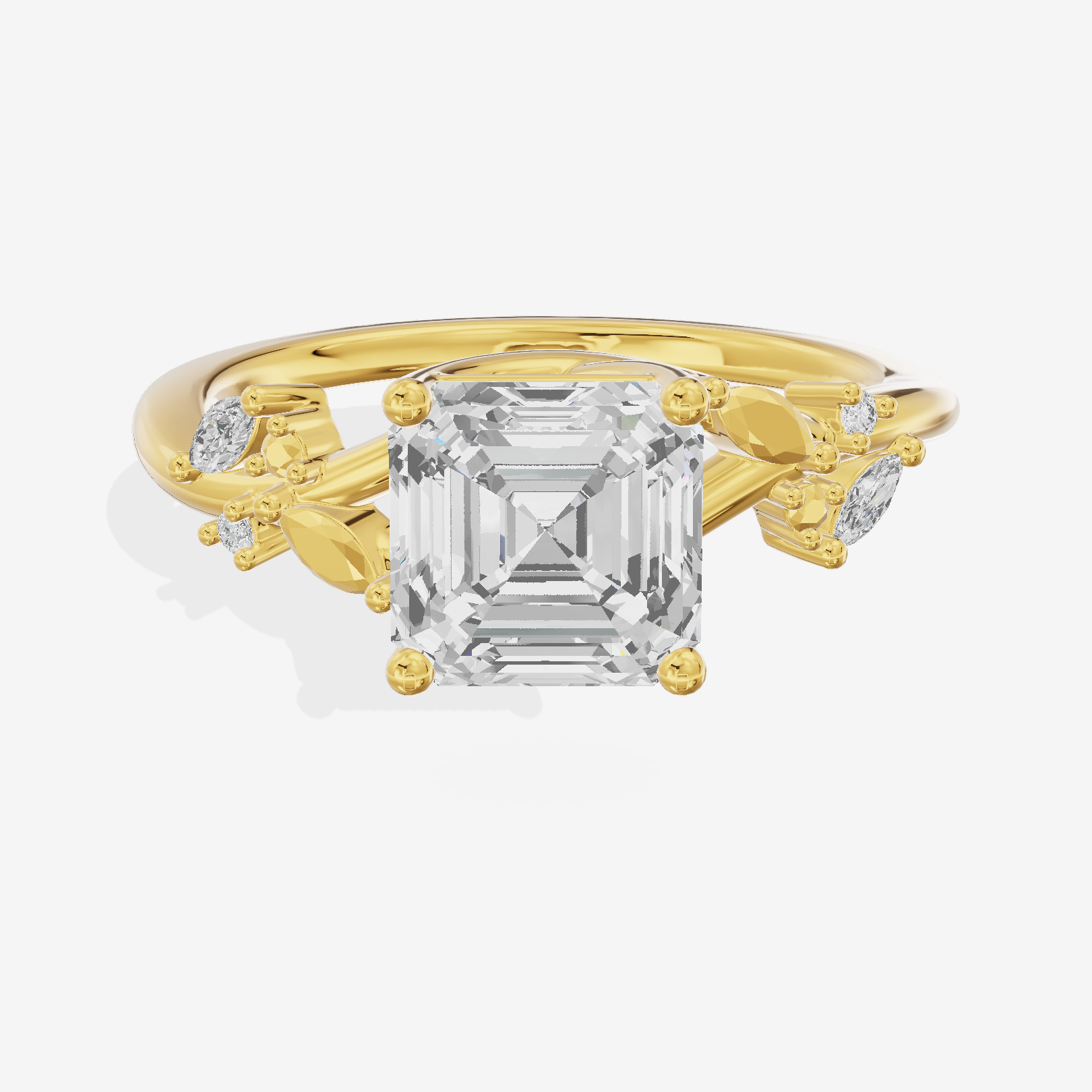 Tender Maia Asscher Engagement Ring with Side Stones (1/15 ct. tw.) in 18K Yellow Gold