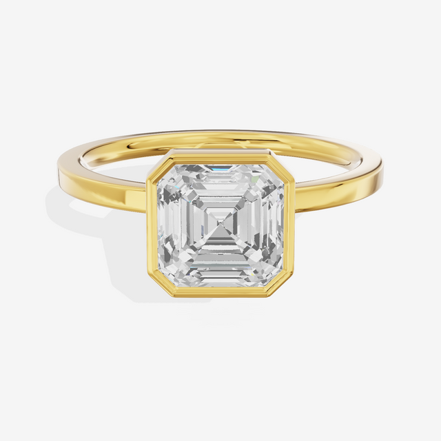 One of One Classic 1.5mm Asscher Bezel Engagement Ring in 14K Yellow Gold