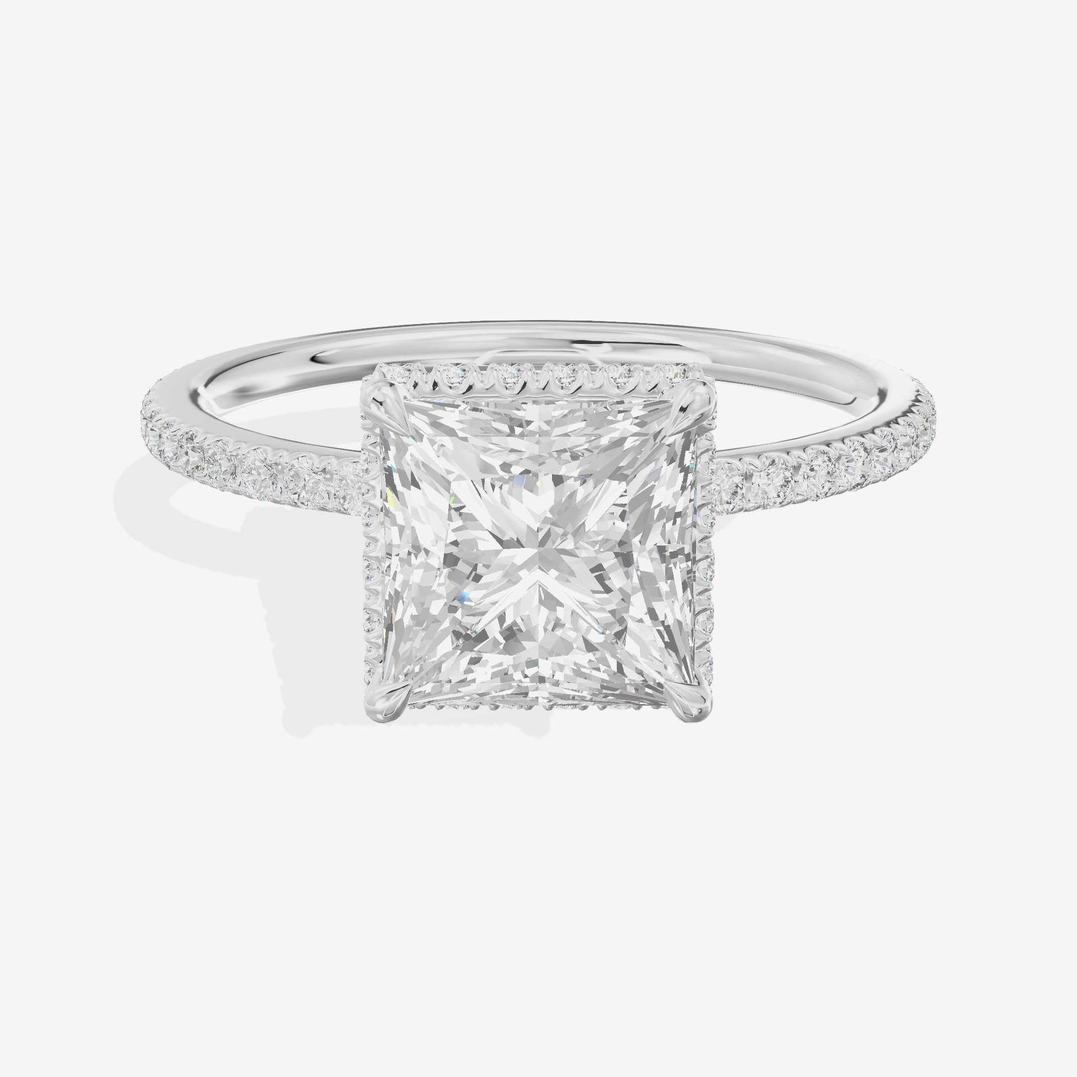 Crowned Whisper Princess Hidden Halo Engagement Ring in Platinum