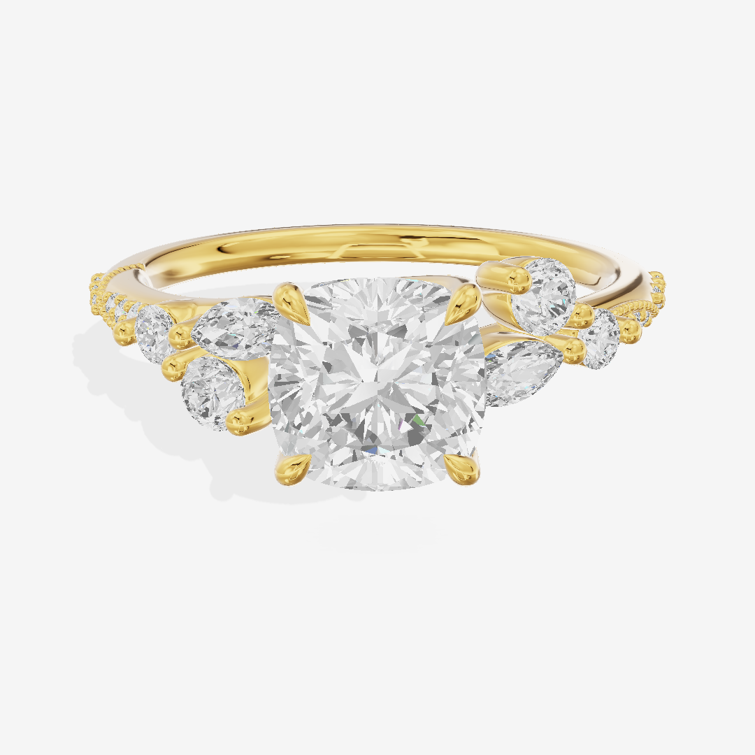 Luxe Halcyon Cushion Milgrain Engagement Ring (1/3 ct. tw.) in 18K Yellow Gold