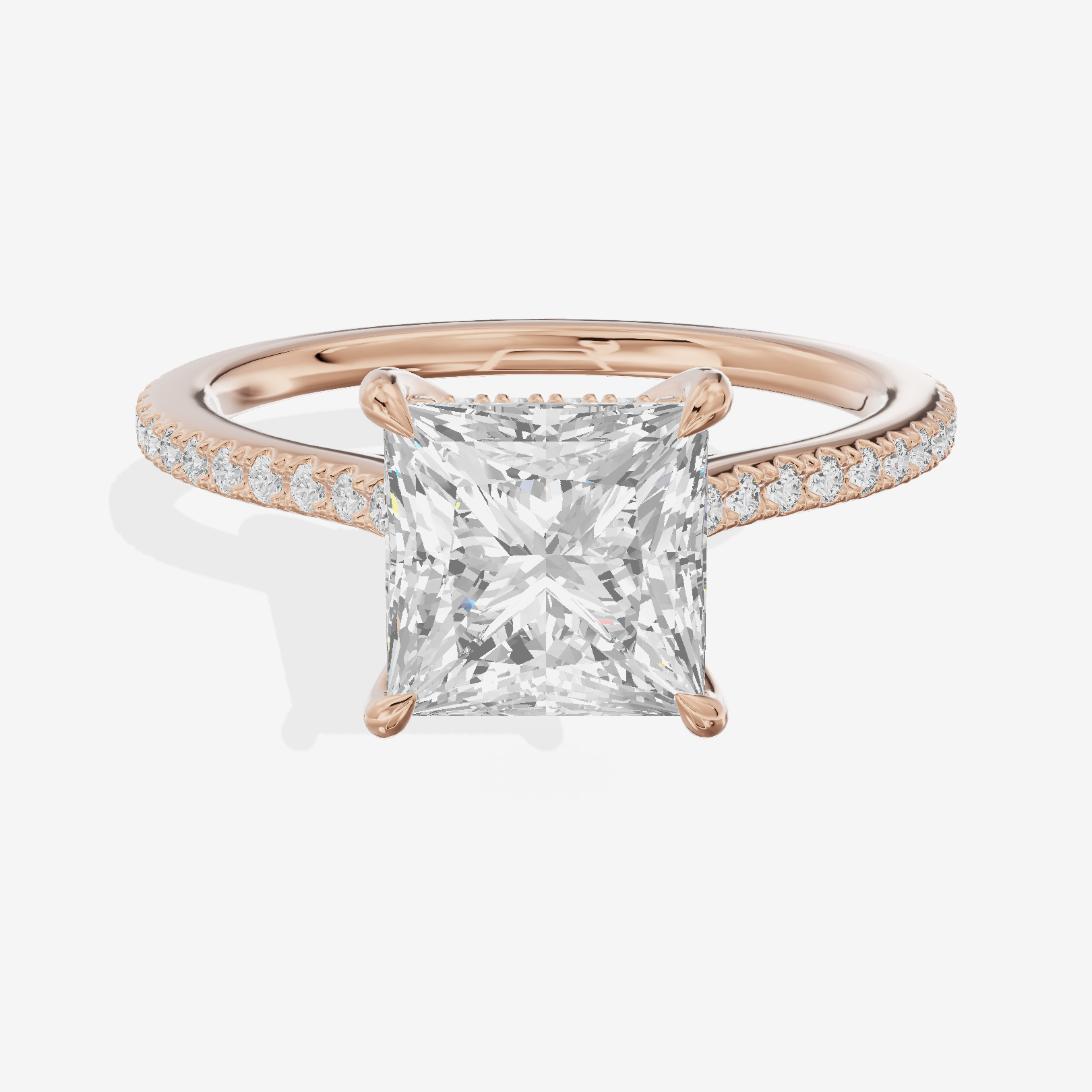 Luxe Aimora Princess Engagement Ring with Side Stones (1/4 ct. tw.) in 14K Rose Gold