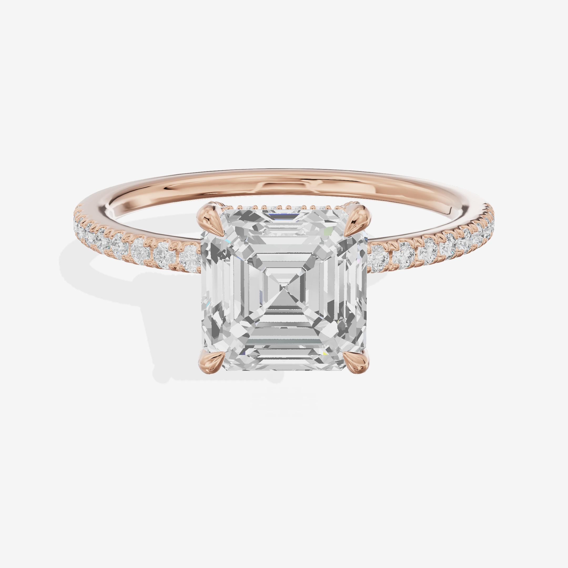 Bowed Sincere Asscher Engagement Ring with Side Stones (1/4 ct. tw.) in 14K Rose Gold