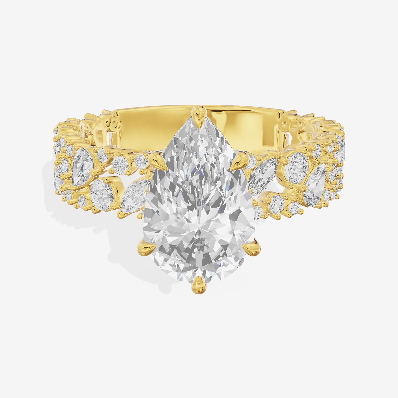 Aurea Cathedral 4.2mm Pear Engagement Ring with Side Stones (3/4 ct. tw.) in 18K Yellow Gold