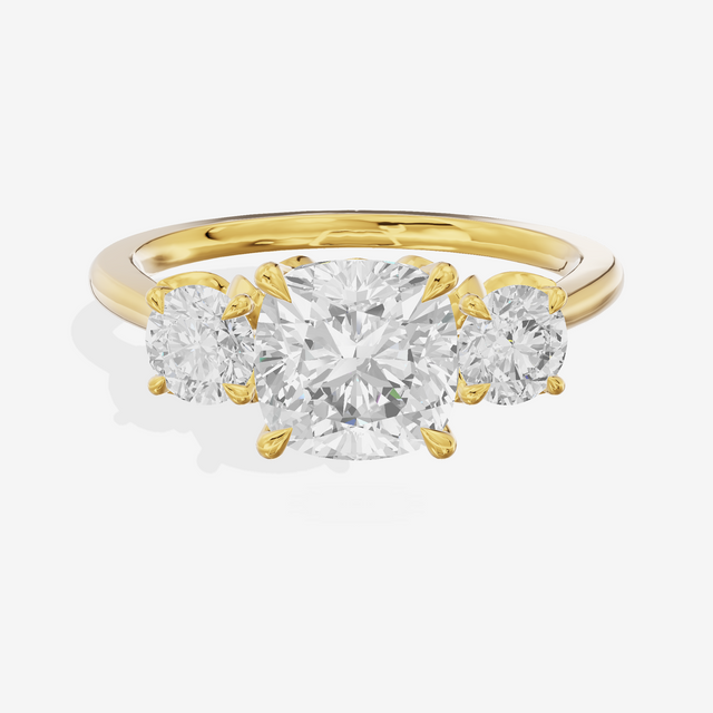 Royal Sincere Three Stone Cushion Engagement Ring (2/3 ct. tw.) in 18K Yellow Gold