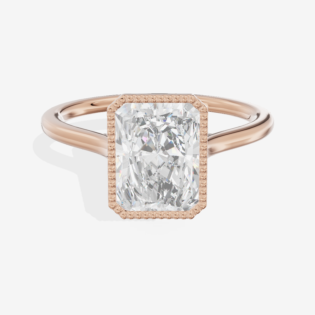 Modern Coeurine 1.5mm Radiant Bezel Engagement Ring in 14K Rose Gold
