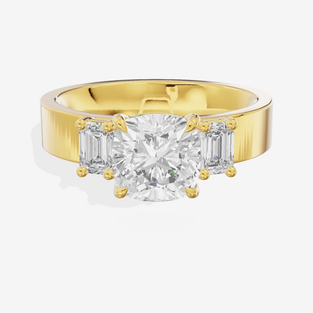 Vintage Vowsae Three Stone Cushion Engagement Ring (1/2 ct. tw.) in 14K Yellow Gold