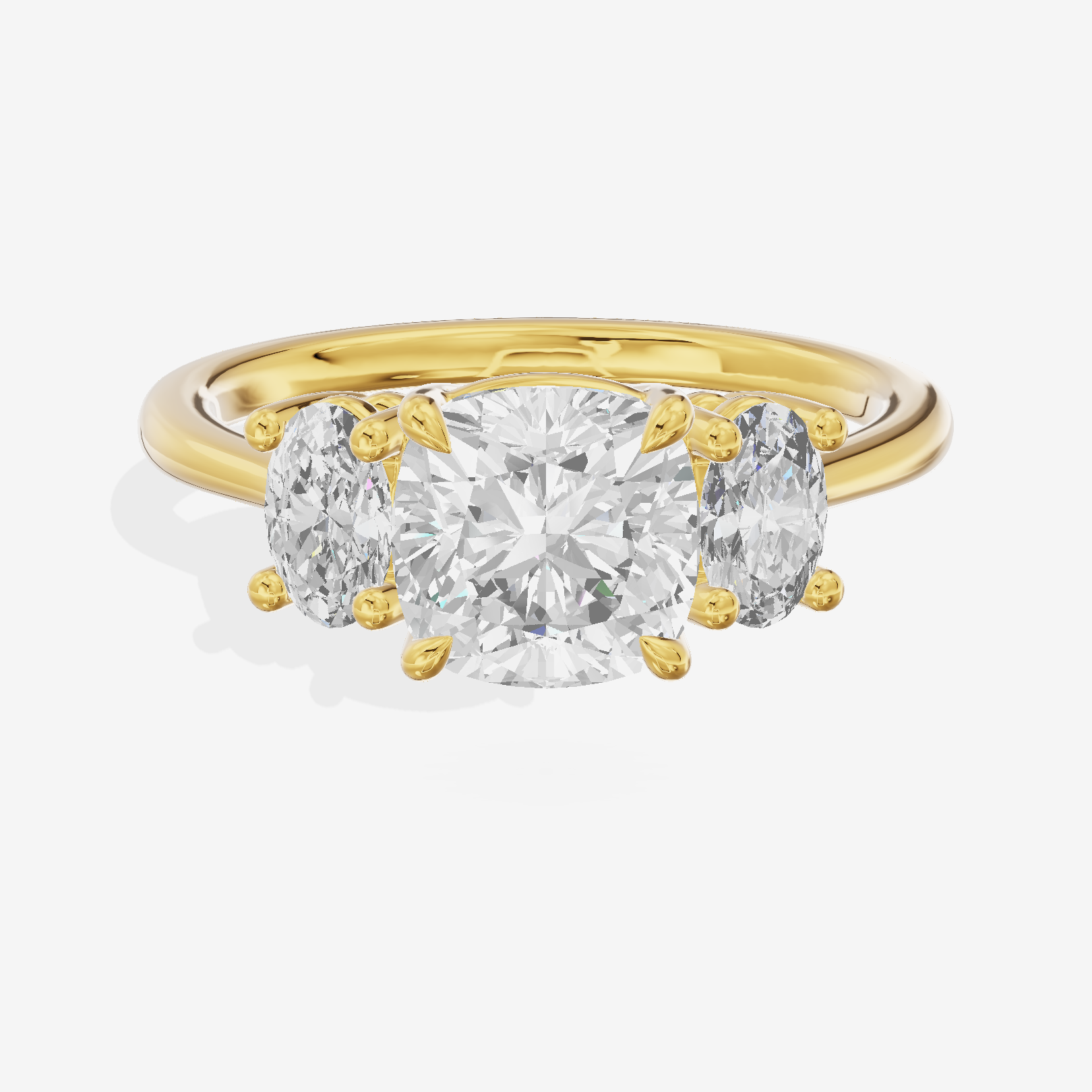 Modern Coeurine Three Stone Cushion Engagement Ring (1/2 ct. tw.) in 18K Yellow Gold