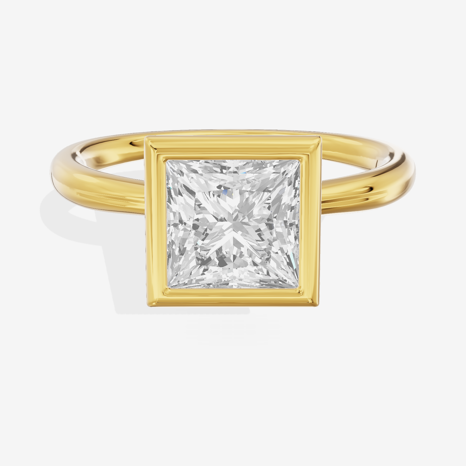 Coeurine Bezel 2mm Princess Solitaire Engagement Ring in 14K Yellow Gold