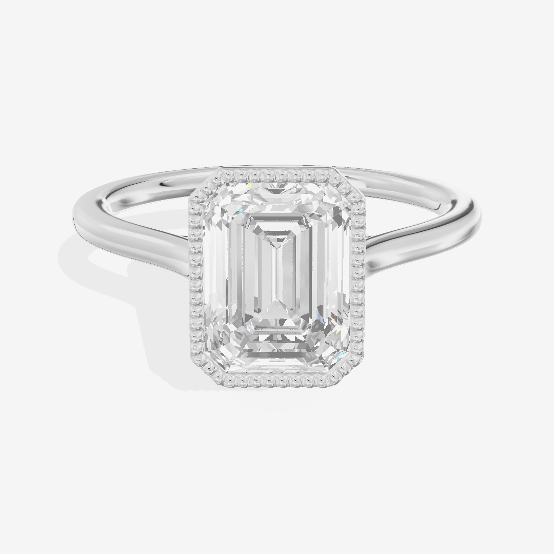 Modern Coeurine 1.5mm Emerald Bezel Engagement Ring in 14K White Gold