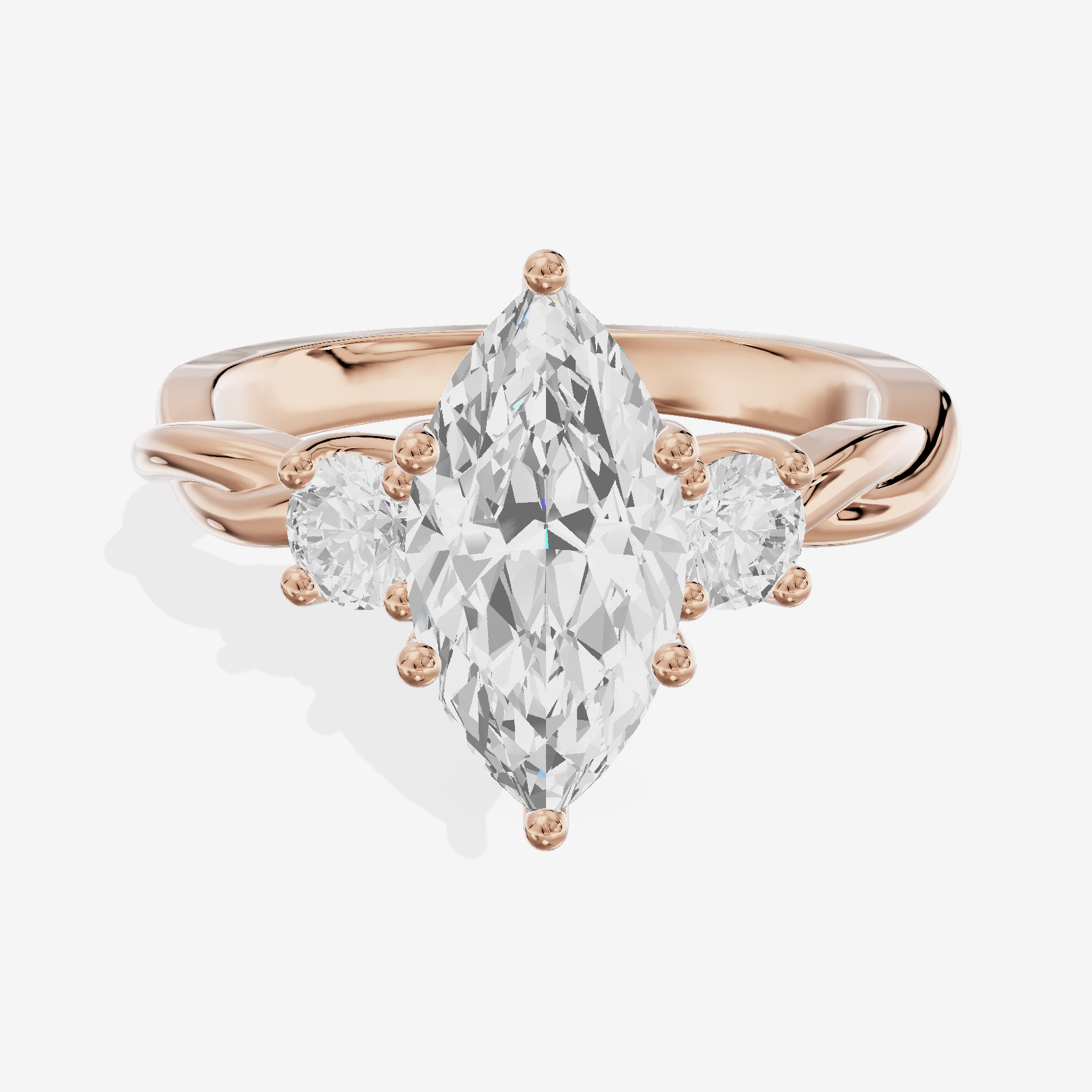 Twined Triade Marquise Three Stone Engagement Ring (1/4 ct. tw.) in 18K Rose Gold