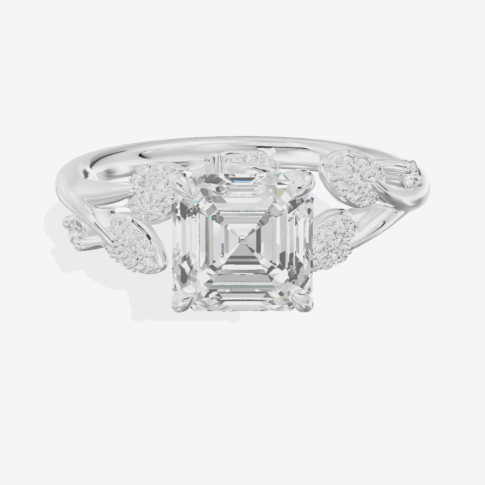 Grand Linger Asscher Engagement Ring with Side Stones (1/10 ct. tw.) in Platinum