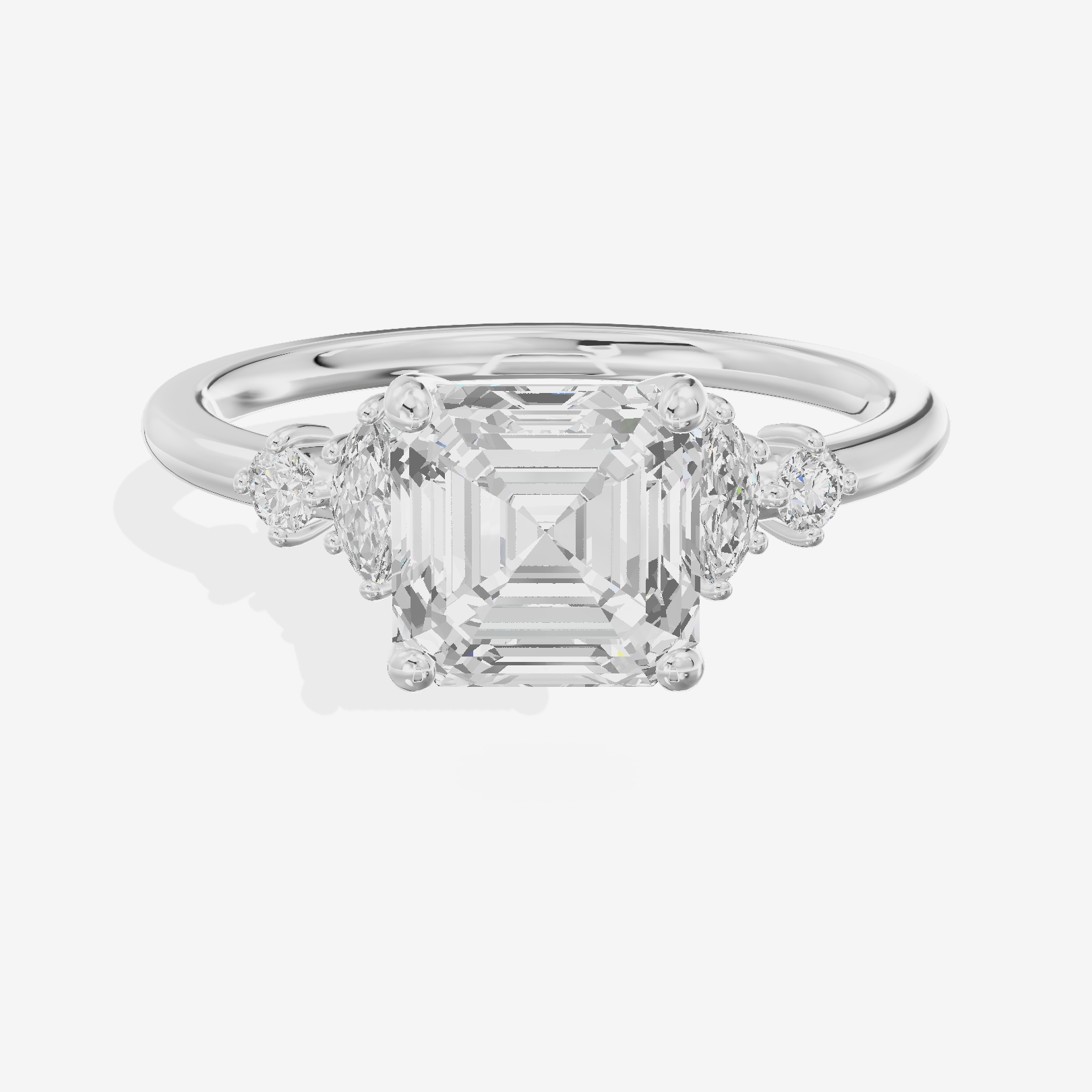 Petite Heartline Asscher Engagement Ring with Side Stones (1/5 ct. tw.) in 18K White Gold