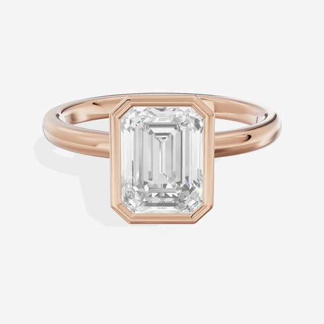 Trellise Bezel 2mm Emerald Solitaire Engagement Ring in 18K Rose Gold