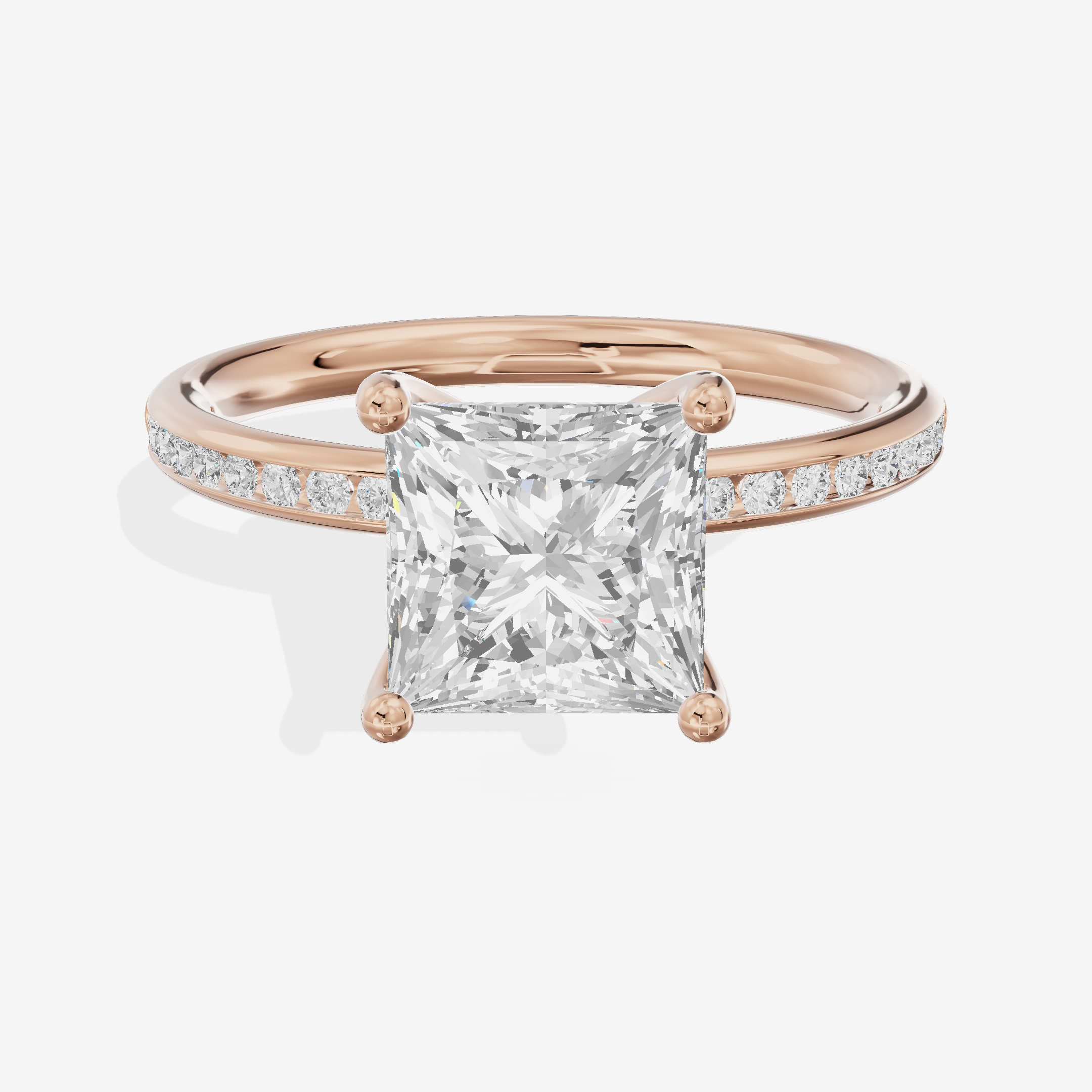Classic Trellise Princess Engagement Ring with Side Stones (1/8 ct. tw.) in 18K Rose Gold