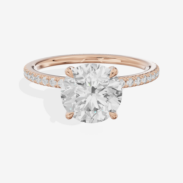 Lustrous Sincere Round Engagement Ring with Side Stones (1/3 ct. tw.) in 18K Rose Gold