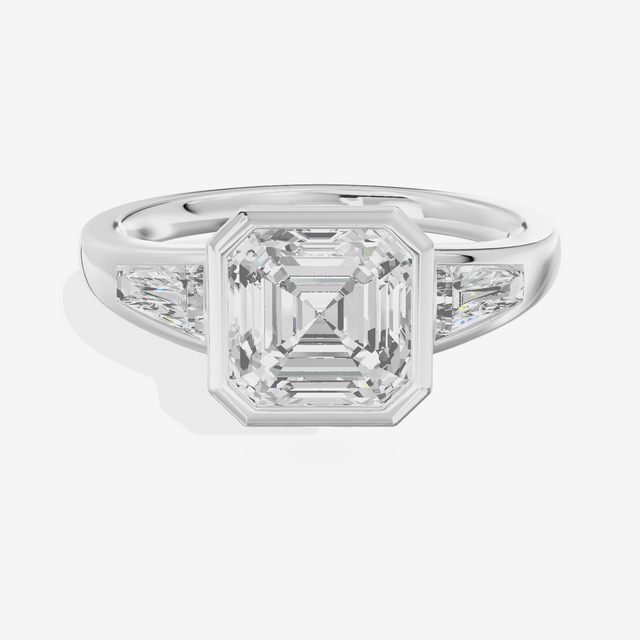 Modern Triade Asscher Three Stone Engagement Ring (1/2 ct. tw.) in 18K White Gold