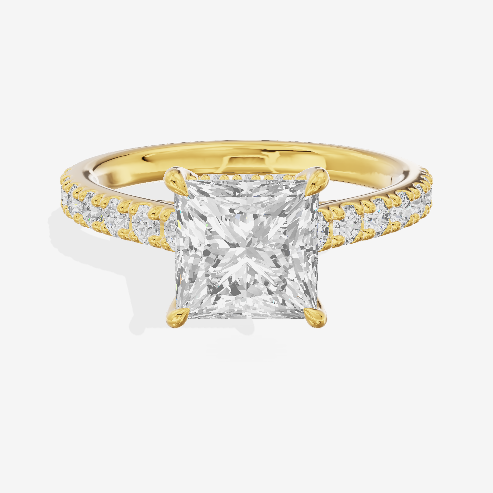 Tender Whisper Princess Engagement Ring with Side Stones (1/6 ct. tw.) in 14K Yellow Gold