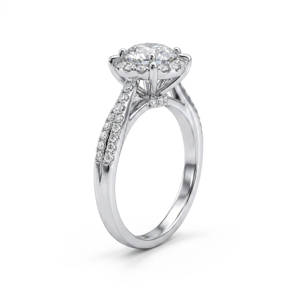 Halo Pavé Round Engagement Ring (1/2 ct. tw.) in 18K White Gold