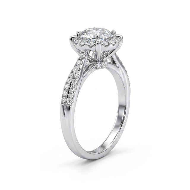 Halo Pavé Round Engagement Ring (1/2 ct. tw.) in 18K White Gold