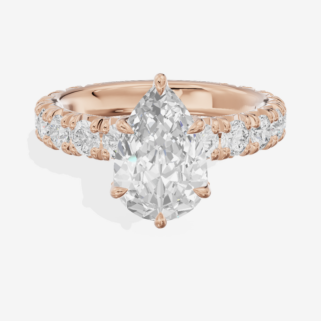 Crowned Sincere Pear Engagement Ring with Side Stones (3/4 ct. tw.) in 18K Rose Gold