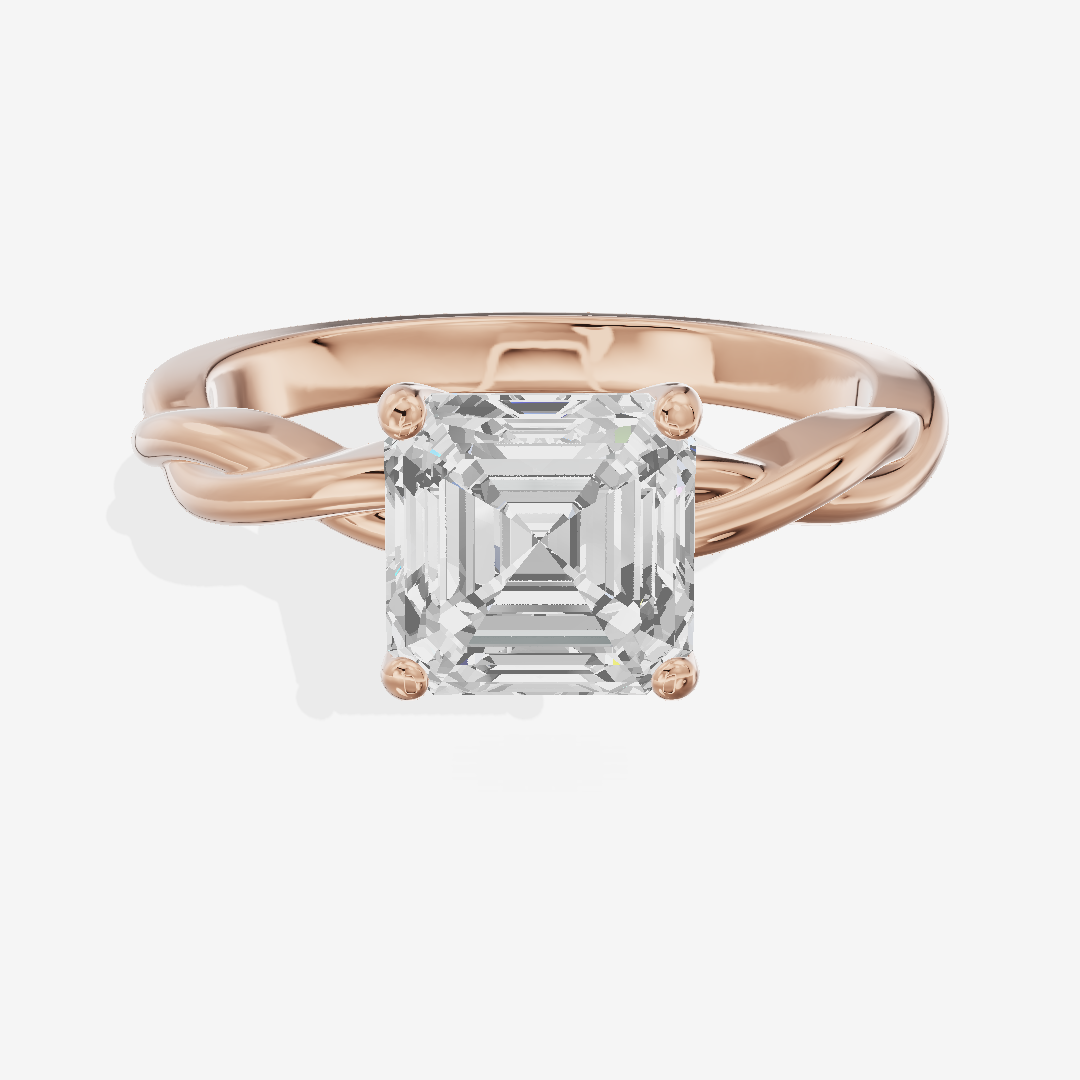 Twined Coeurine Asscher Twisted Engagement Ring in 18K Rose Gold