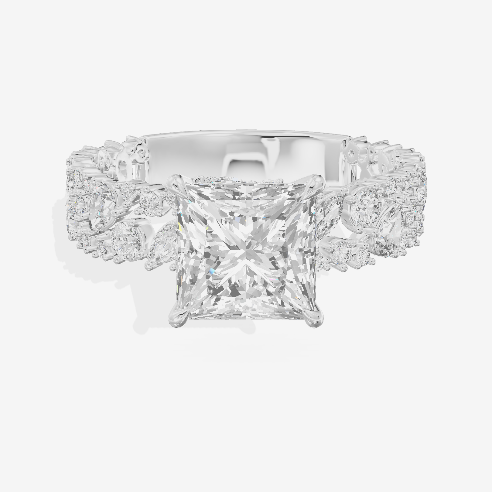 Aurea Cathedral 4.2mm Princess Engagement Ring with Side Stones (3/4 ct. tw.) in 18K White Gold
