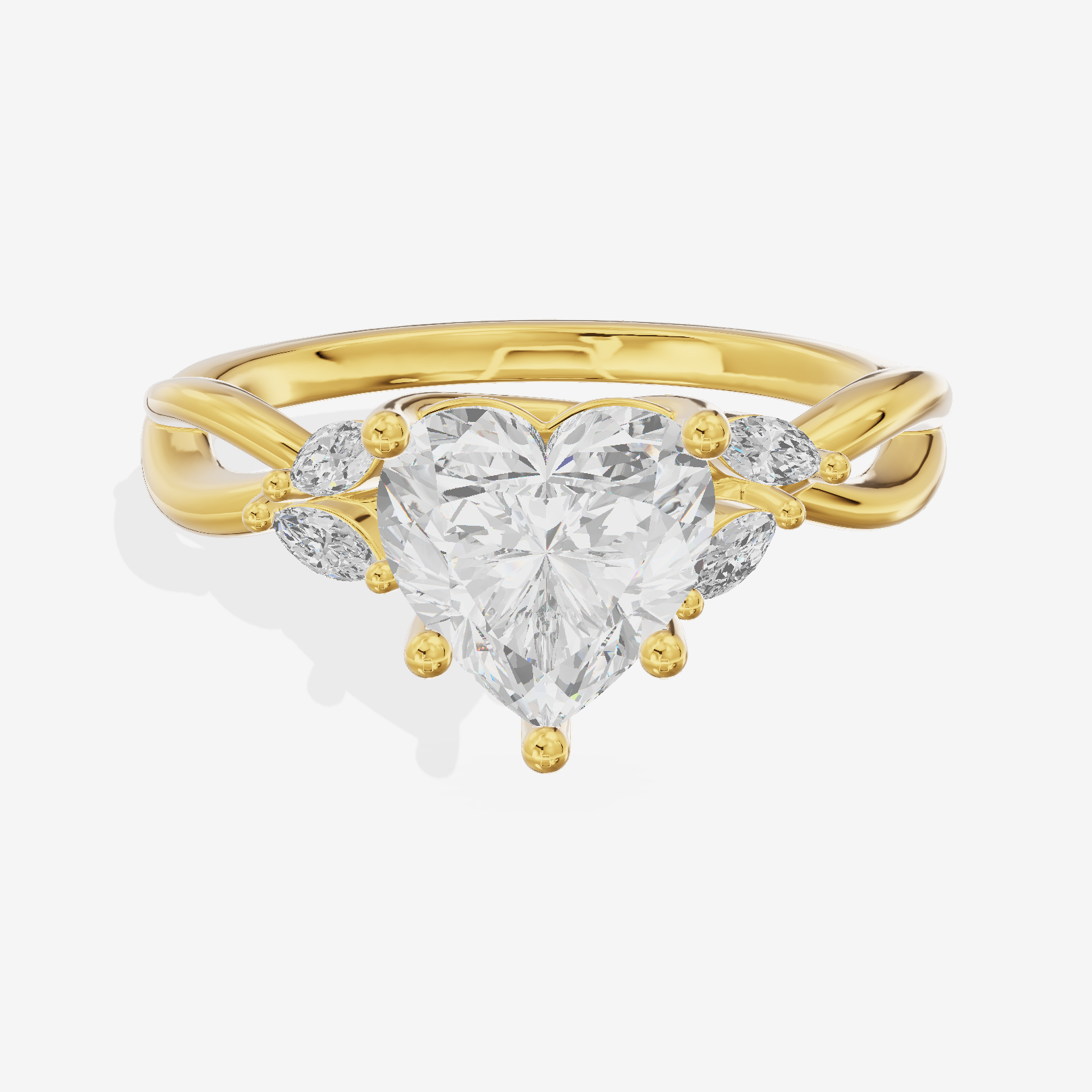 Vowsae Pavé Heart Engagement Ring with Side Stones (1/8 ct. tw.) in 18K Yellow Gold