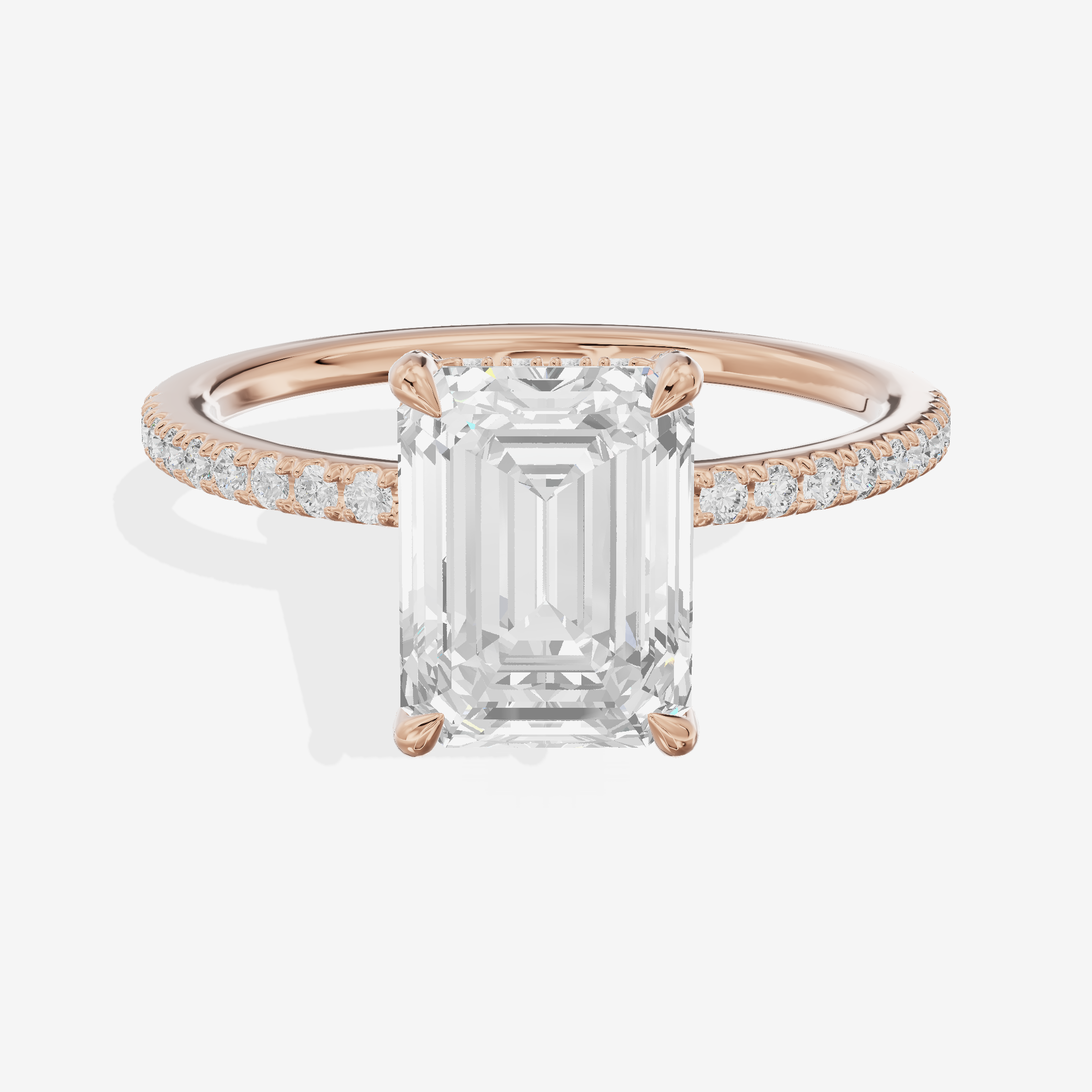 Bowed Sincere Emerald Engagement Ring with Side Stones (1/4 ct. tw.) in 14K Rose Gold