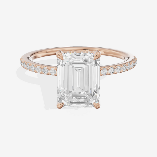 Bowed Sincere Emerald Engagement Ring with Side Stones (1/4 ct. tw.) in 14K Rose Gold