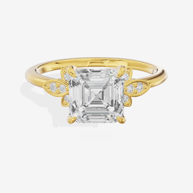 Trellise Asscher Engagement Ring with Side Stones (1/20 ct. tw.) in 18K Yellow Gold